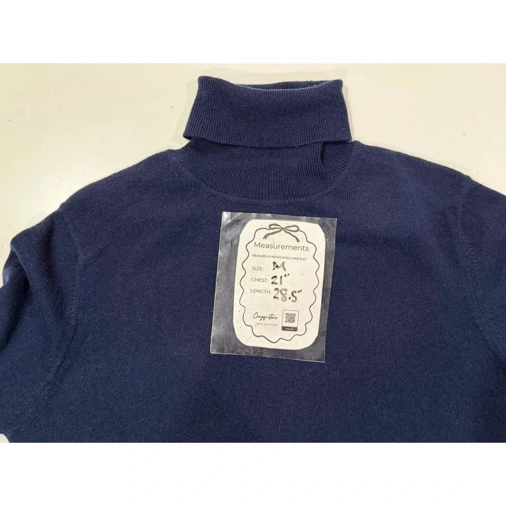 Brodie Cashmere Mens Navy Blue Merino Wool Cashmere Turtleneck Sweater Size M